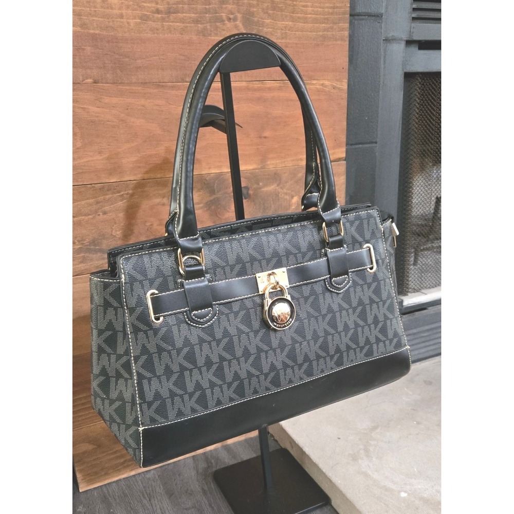 Wendy Keen Black Monogram‎ Handbag, Black/Grey